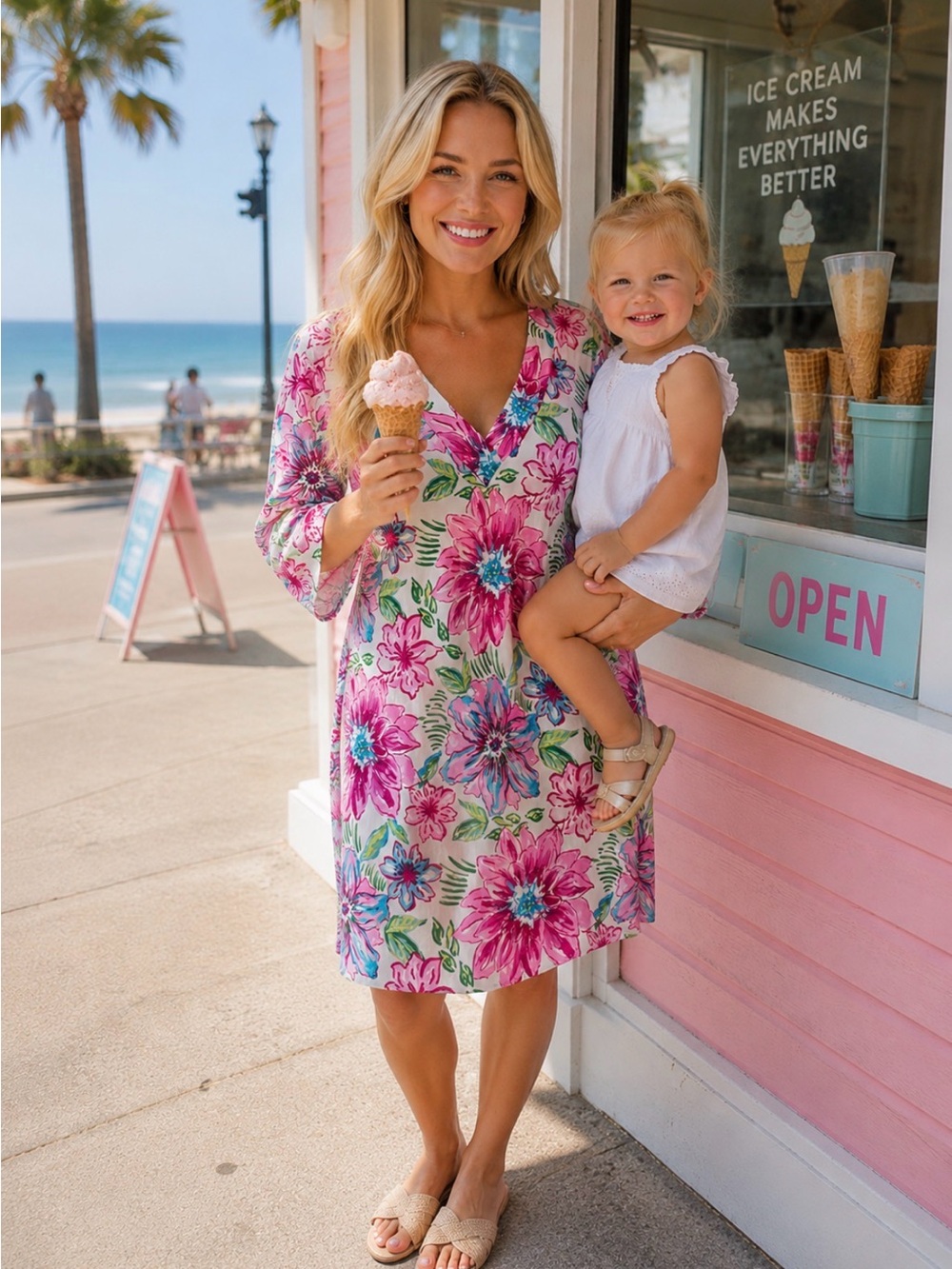 Floral V-Neck Women’s Dress in Pink